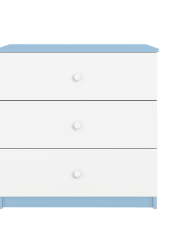 Babydreams brnekommode, m. 3 skuffer - hvid og bl laminat