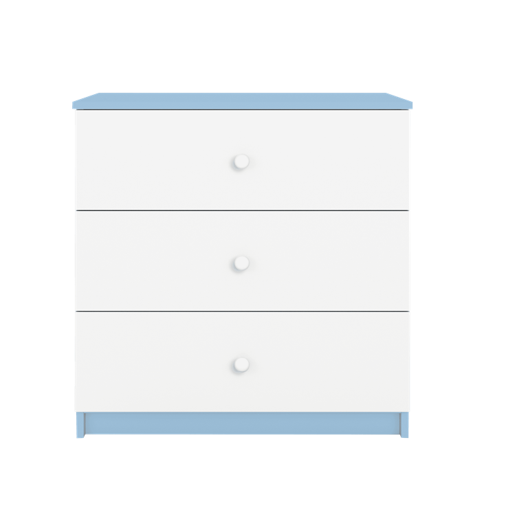 Babydreams brnekommode, m. 3 skuffer - hvid og bl laminat