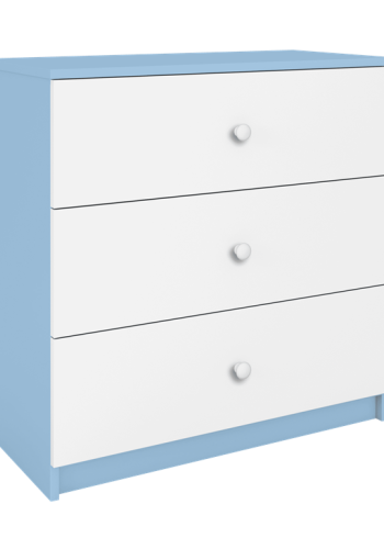 Babydreams brnekommode, m. 3 skuffer - hvid og bl laminat