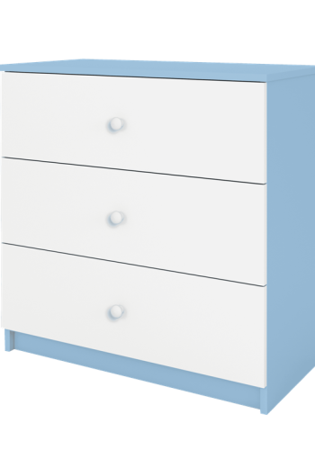 Babydreams brnekommode, m. 3 skuffer - hvid og bl laminat