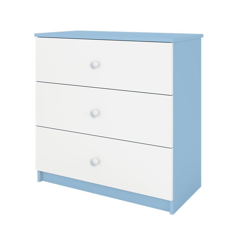 Babydreams brnekommode, m. 3 skuffer - hvid og bl laminat