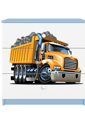 Babydreams brnekommode med lastbil, m. 3 skuffer - hvid og bl laminat