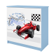 Babydreams brnekommode med racerbil, m. 3 skuffer - hvid og bl laminat