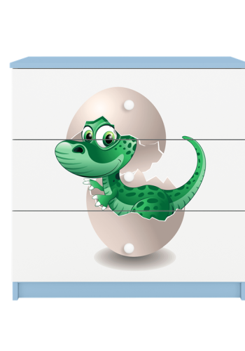 Babydreams brnekommode med lille dino, m. 3 skuffer - hvid og bl laminat