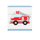 Babydreams brnekommode med brandbil, m. 3 skuffer - hvid og bl laminat
