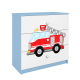 Babydreams brnekommode med brandbil, m. 3 skuffer - hvid og bl laminat