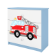 Babydreams brnekommode med brandbil, m. 3 skuffer - hvid og bl laminat