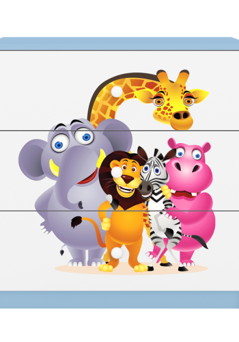 Babydreams brnekommode med Zoo dyr, m. 3 skuffer - hvid og bl laminat
