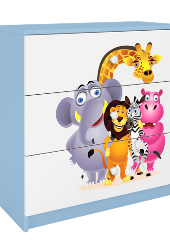 Babydreams brnekommode med Zoo dyr, m. 3 skuffer - hvid og bl laminat