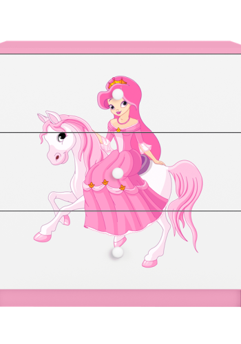 Babydreams brnekommode med prinsesse p hest, m. 3 skuffer - hvid og lyserd laminat
