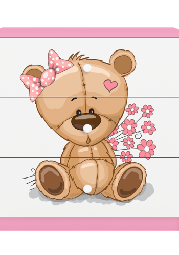Babydreams brnekommode med bamse med blomster, m. 3 skuffer - hvid og lyserd laminat