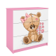 Babydreams brnekommode med bamse med blomster, m. 3 skuffer - hvid og lyserd laminat
