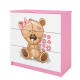 Babydreams brnekommode med bamse med blomster, m. 3 skuffer - hvid og lyserd laminat