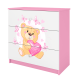 Babydreams brnekommode med bamse med sommerfugle, m. 3 skuffer - hvid og lyserd laminat