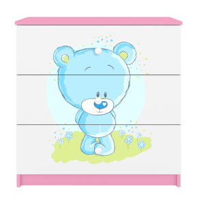 Babydreams brnekommode med bl bamse, m. 3 skuffer - hvid og lyserd laminat