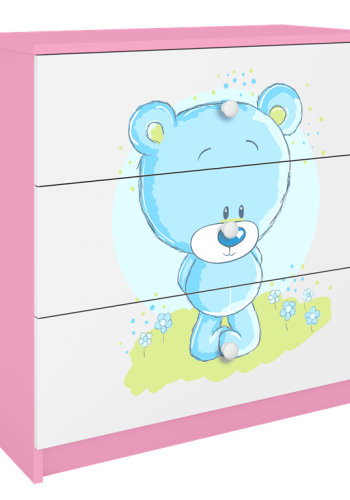 Babydreams brnekommode med bl bamse, m. 3 skuffer - hvid og lyserd laminat