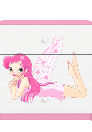 Babydreams brnekommode med fe med vinger, m. 3 skuffer - hvid og lyserd laminat