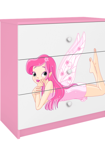 Babydreams brnekommode med fe med vinger, m. 3 skuffer - hvid og lyserd laminat