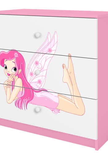 Babydreams brnekommode med fe med vinger, m. 3 skuffer - hvid og lyserd laminat