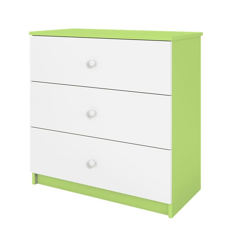 Babydreams brnekommode, m. 3 skuffer - hvid og grn laminat