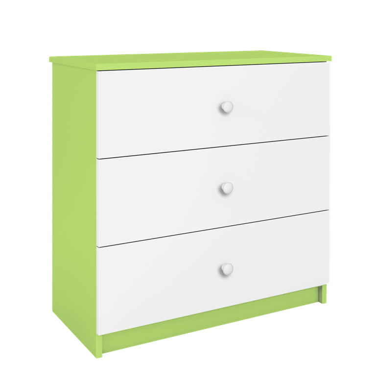 Babydreams brnekommode, m. 3 skuffer - hvid og grn laminat