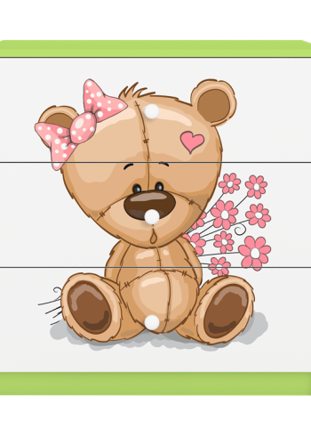 Babydreams brnekommode med bamse med blomster, m. 3 skuffer - hvid og grn laminat