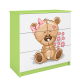 Babydreams brnekommode med bamse med blomster, m. 3 skuffer - hvid og grn laminat
