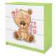 Babydreams brnekommode med bamse med blomster, m. 3 skuffer - hvid og grn laminat