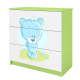 Babydreams brnekommode med bl bamse, m. 3 skuffer - hvid og grn laminat