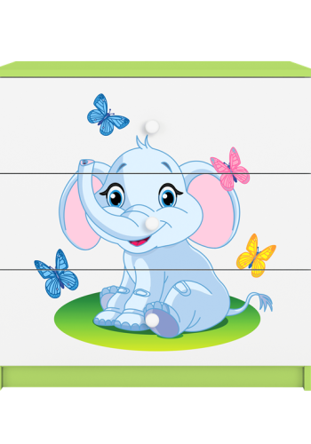 Babydreams brnekommode med elefant med sommerfugle, m. 3 skuffer - hvid og grn laminat