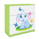 Babydreams brnekommode med elefant med sommerfugle, m. 3 skuffer - hvid og grn laminat