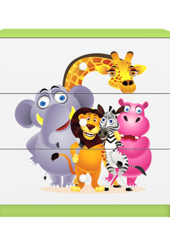 Babydreams brnekommode med Zoo dyr, m. 3 skuffer - hvid og grn laminat