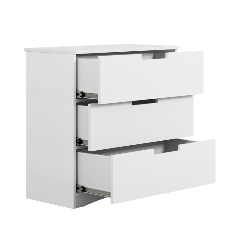 Classic brnekommode, m. 3 skuffer - hvid laminat