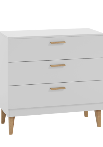 Kubi brnekommode, m. 3 skuffer - hvid spnplade og natur eg