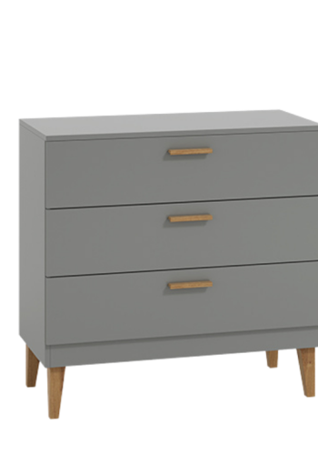 Kubi brnekommode, m. 3 skuffer - gr spnplade og natur eg