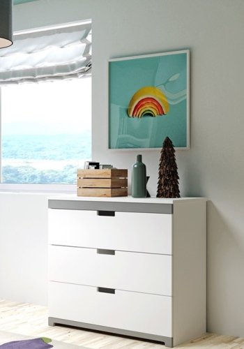 Tomi brnekommode, m. 3 skuffer - hvid laminat
