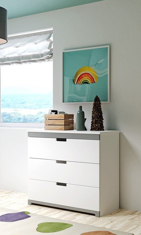 Tomi brnekommode, m. 3 skuffer - hvid laminat