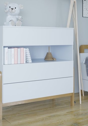 Victor brnekommode, m. 1 rum og 3 skuffer - hvid laminat og natur eg