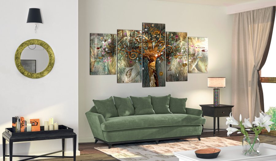 ARTGEIST Golden Tree II - Abstrakt billede med tr-motiv trykt p lrred - Flere strrelser