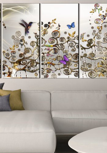 ARTGEIST billede, 5-delt - Hummingbirds Dance Gold Narrow - Flere strrelser