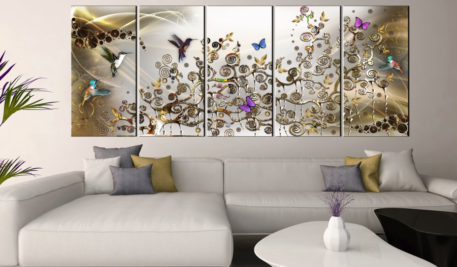 ARTGEIST billede, 5-delt - Hummingbirds Dance Gold Narrow - Flere strrelser