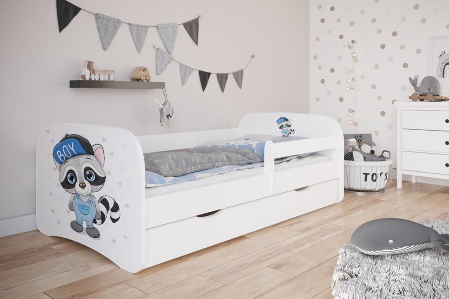Babydreams juniorseng med vaskebjrn, m. madras, sengehest og skuffe - hvid laminat (140x70)