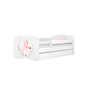 Babydreams juniorseng med hest, m. madras, sengehest og skuffe - hvid laminat (160x80)