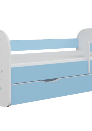 Babydreams juniorseng med vaskebjrn, m. madras, sengehest og skuffe - hvid og bl laminat (140x70)