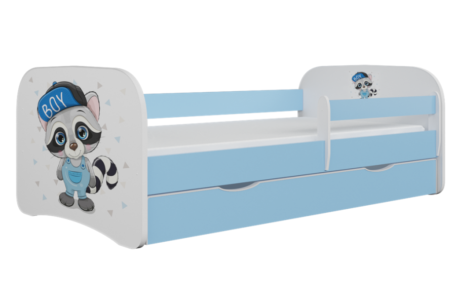 Babydreams juniorseng med vaskebjrn, m. madras, sengehest og skuffe - hvid og bl laminat (140x70)