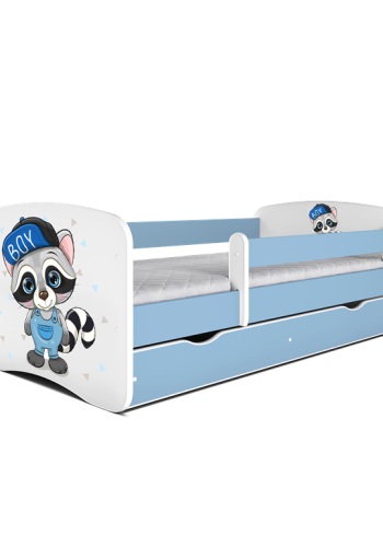 Babydreams juniorseng med vaskebjrn, m. madras, sengehest og skuffe - hvid og bl laminat (180x80)