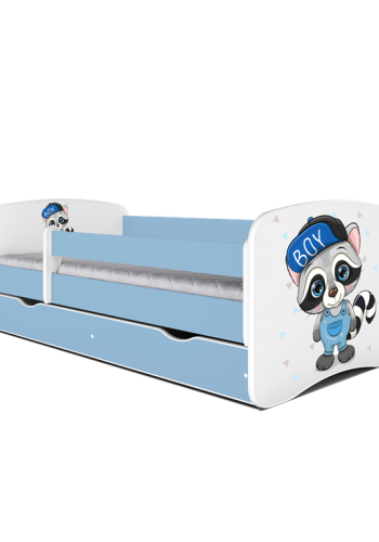 Babydreams juniorseng med vaskebjrn, m. madras, sengehest og skuffe - hvid og bl laminat (180x80)