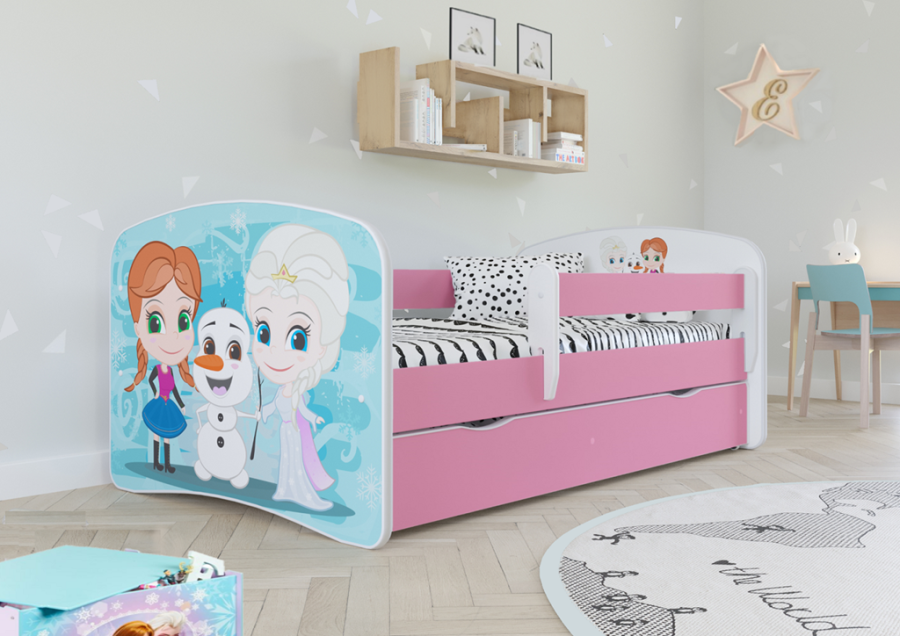Babydreams juniorseng med Frost, m. madras, sengehest og skuffe - hvid og lyserd laminat (160x80)