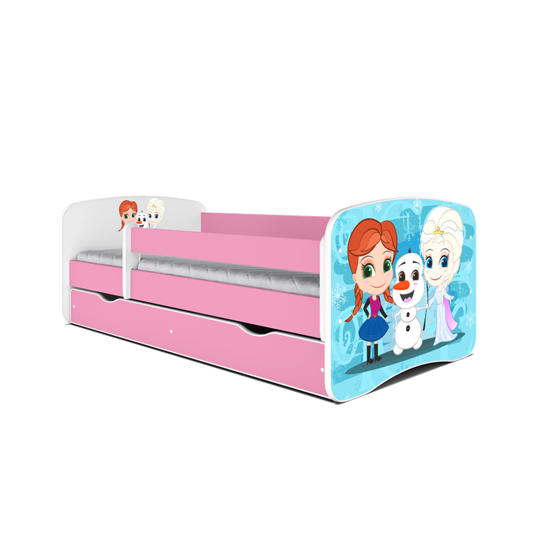 Babydreams juniorseng med Frost, m. madras, sengehest og skuffe - hvid og lyserd laminat (180x80)