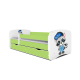 Babydreams juniorseng med vaskebjrn, m. madras, sengehest og skuffe - hvid og grn laminat (140x70)